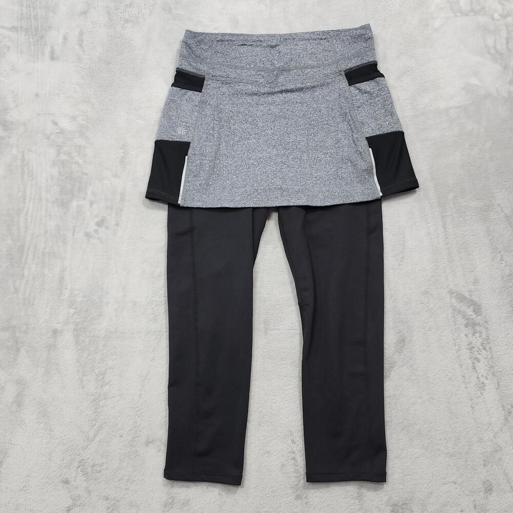 Athleta Leggings Womens ST TALL Gray Black Be Free 2 in 1 Capri Skirt Zip Pocket